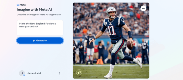 Screenshot of Imagine with Meta AI creating new Patriots QB image